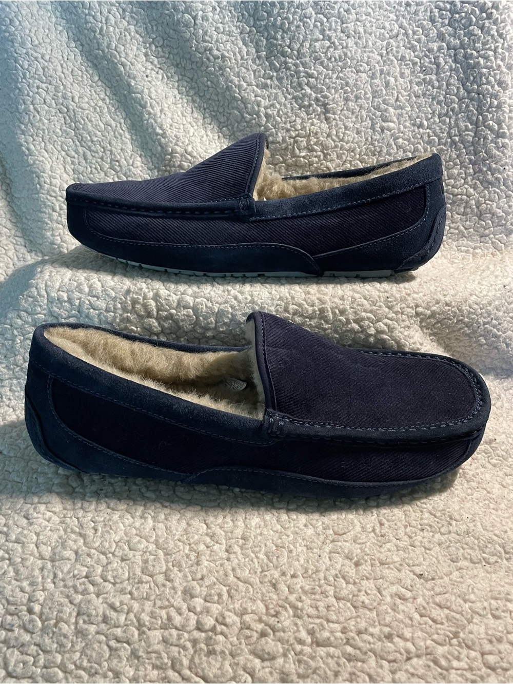 UGG Men's Navy Slip-On Suede-Style Shearling Loafers